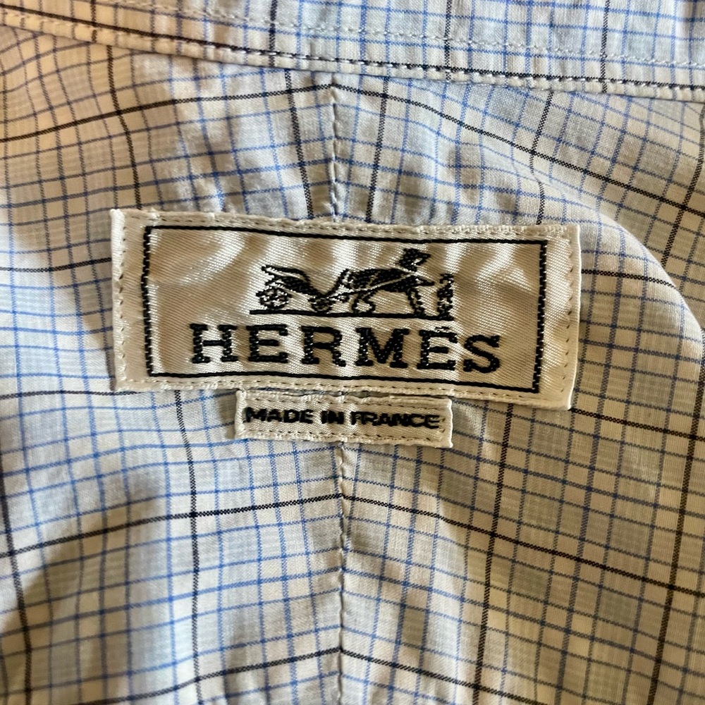 Hermes Blue and White Check Dress Shirt Vintage